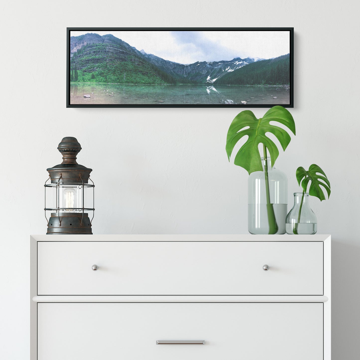 Glacier National Park Lake Panoramic Framed Canvas