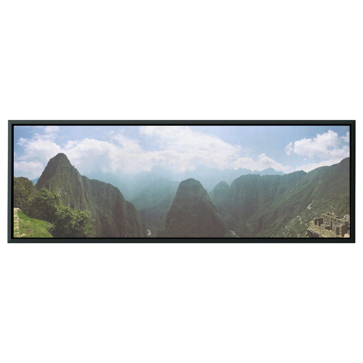 Machu Picchu View Panoramic Framed Canvas