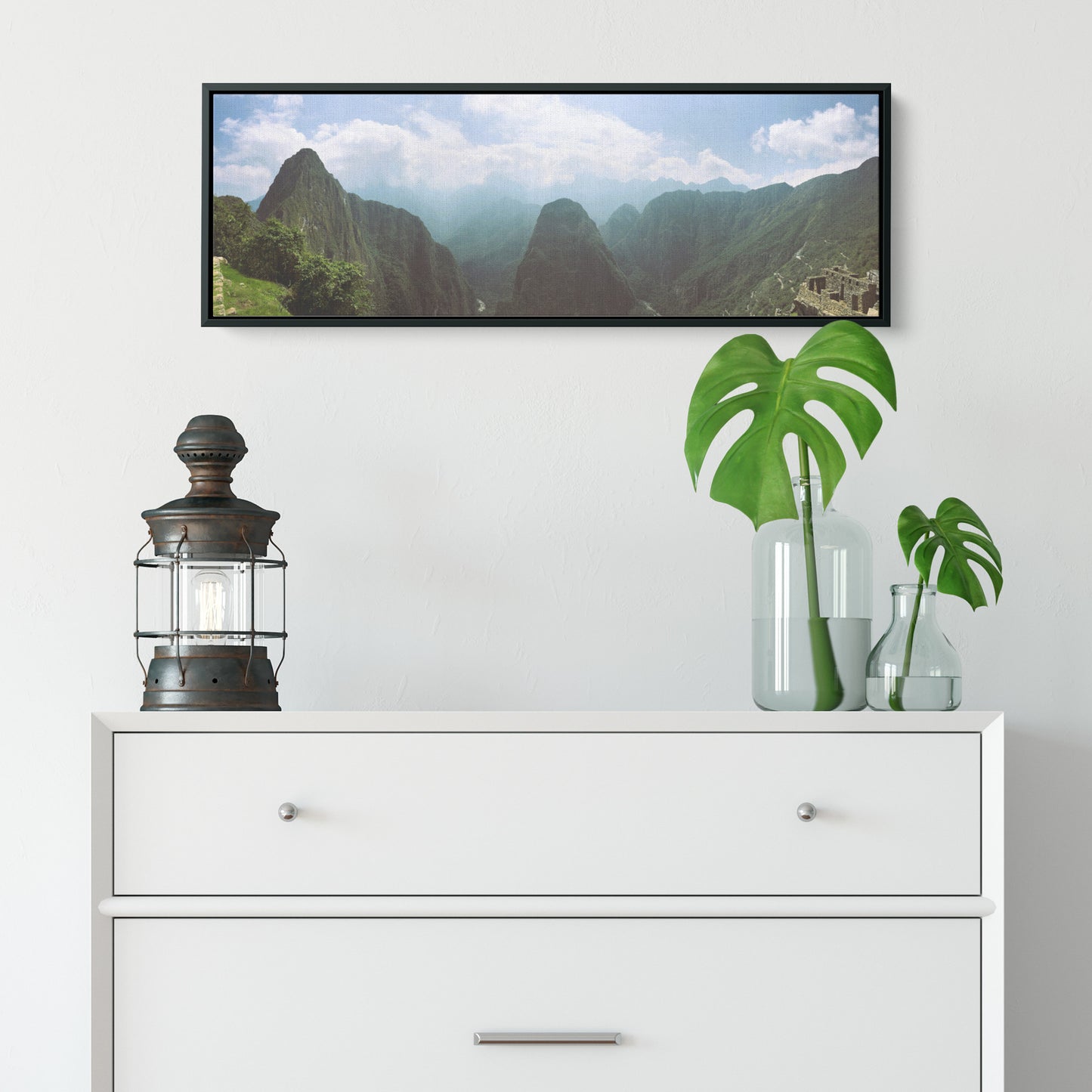 Machu Picchu View Panoramic Framed Canvas