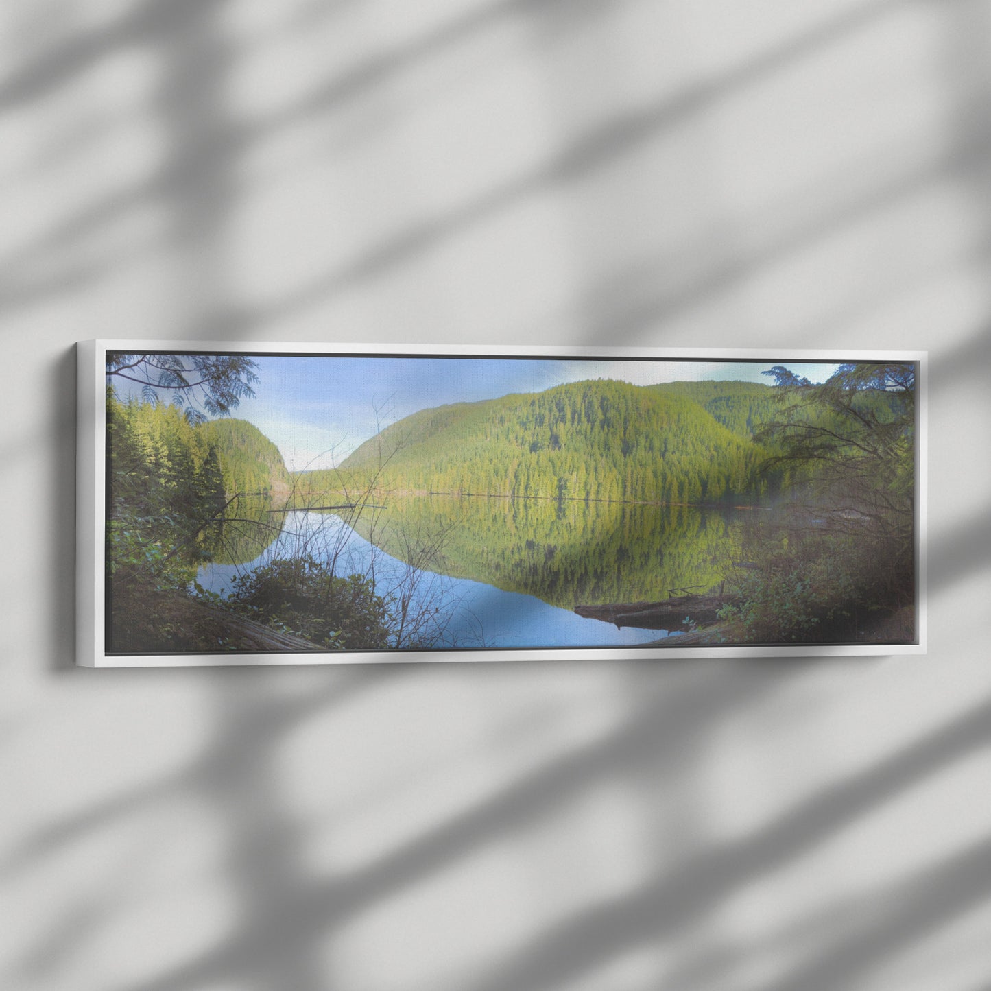Wallace Falls Lake Panoramic Framed Canvas